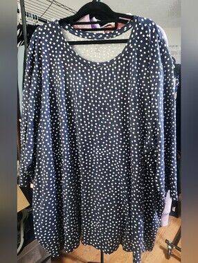 WOMAN WITHIN White Polka Dot On Navy Blue Top